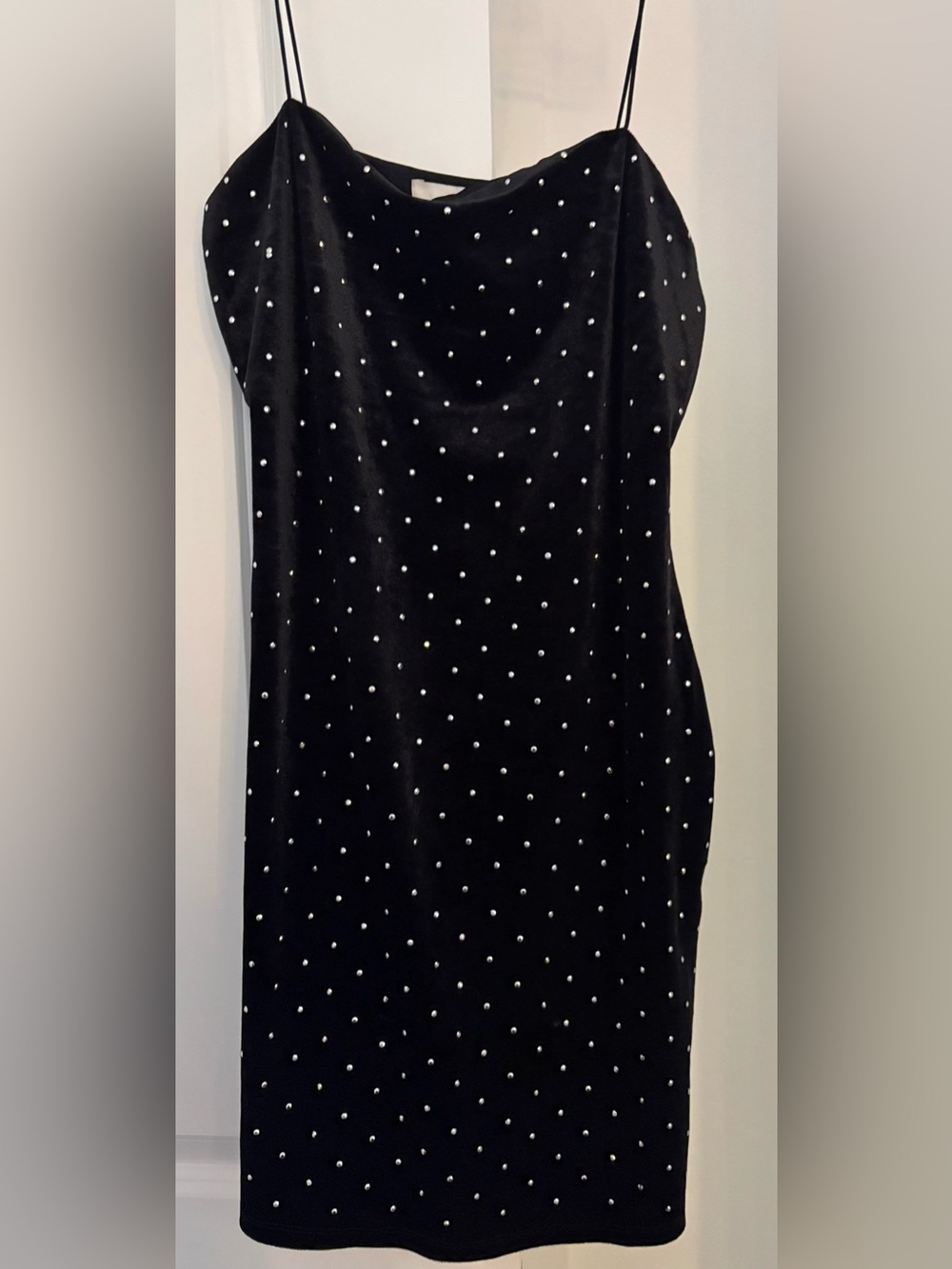 H&M Black Velvet Mini Dress with Crystal Studs